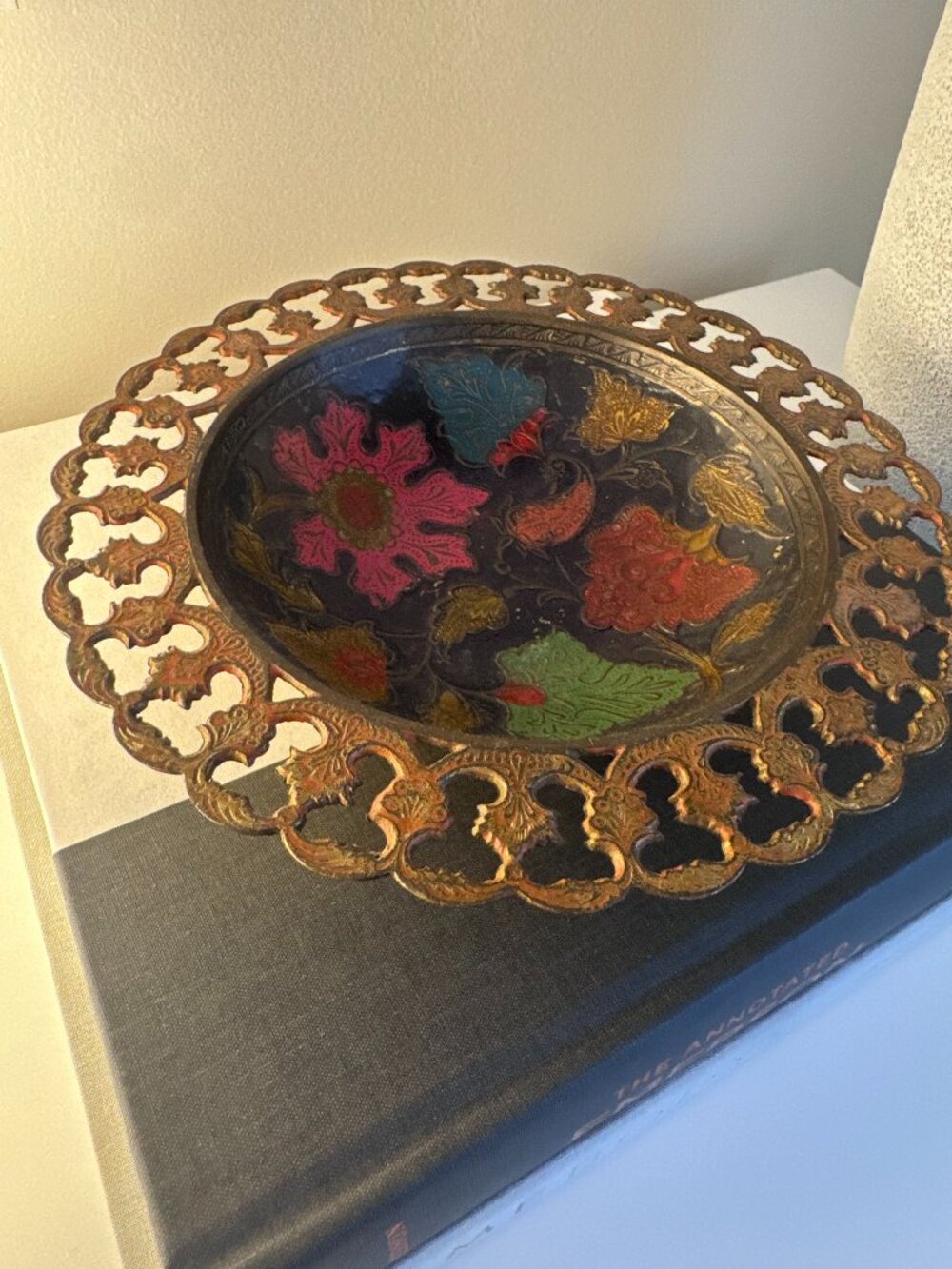 Vintage Brass & Enamel Floral Dish